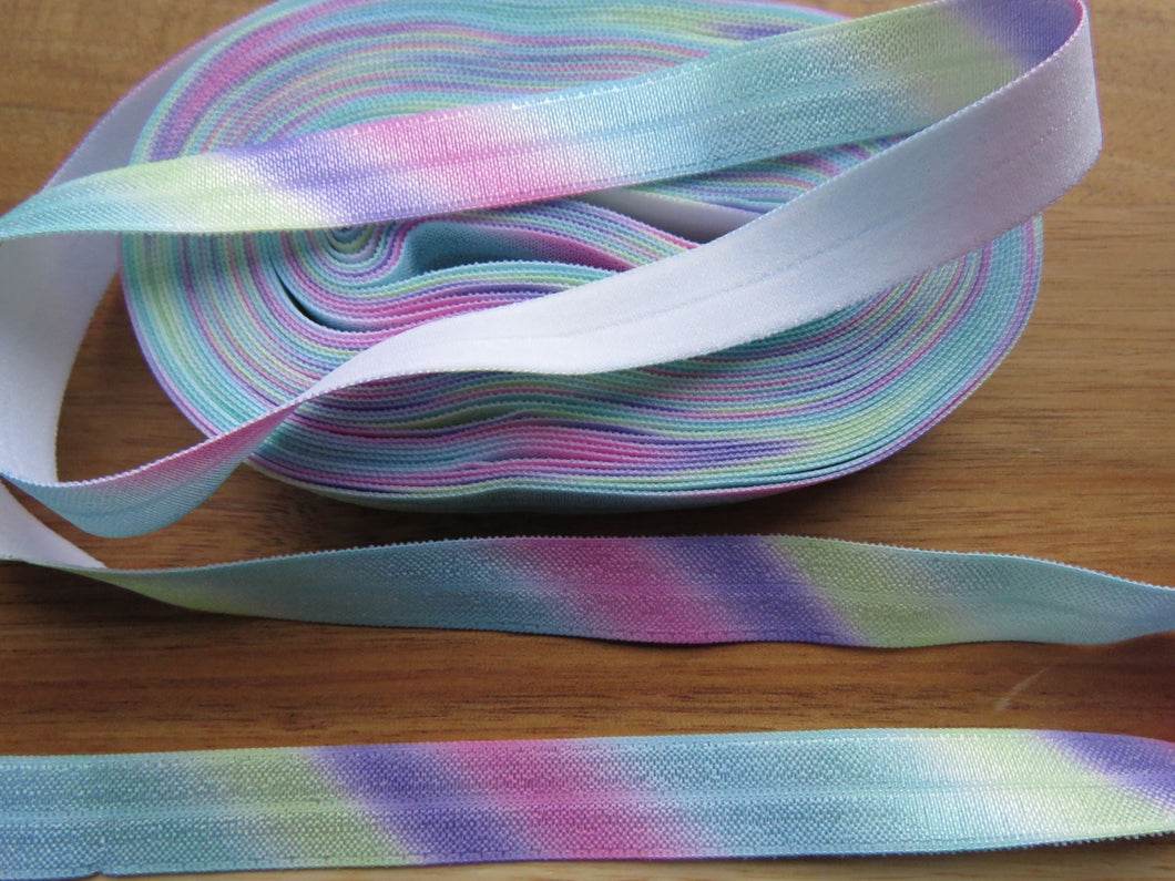 4.6m Diagonal Pastel Rainbow Print fold over elastic 15mm foldover foe.
