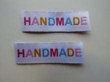 Load image into Gallery viewer, 10 Mixed Font colour HANDMADE white woven labels 50mm x 15mm