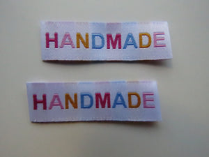10 Mixed Font colour HANDMADE white woven labels 50mm x 15mm