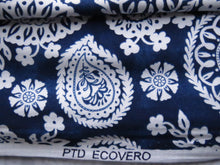 Load image into Gallery viewer, 1.5m Navy blue and white Ikat paisley floral viscose stretch knit fabric 150cm