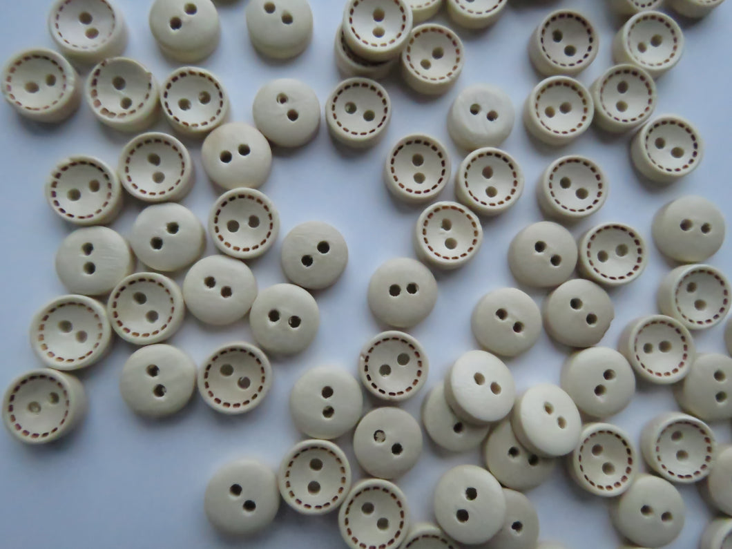 25 Wood Look Buttons with Line Dash on perimeter 6mm