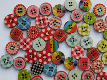 Load image into Gallery viewer, 50 Mixed Print Gingham checks and spots 15mm buttons 2 holes