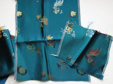 Load image into Gallery viewer, 4 Teal Chinese brocade fabric remnants- see photo for piece sizes