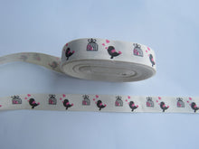 Load image into Gallery viewer, 1.4m Bird with Pink heart and birdcage Printed cotton tape