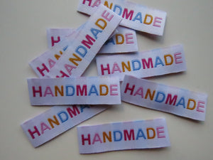 10 Mixed Font colour HANDMADE white woven labels 50mm x 15mm