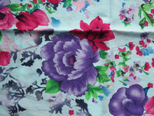 Load image into Gallery viewer, 48cm Purple and Pink floral on pale blue 100% italian satin jacquard cotton Made in Japan 112cm wide
