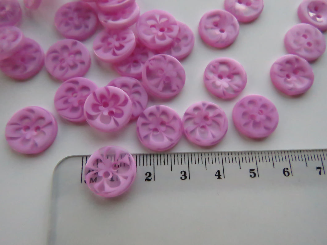 10 Pink See Through buttons with flower print 14mm resin buttons