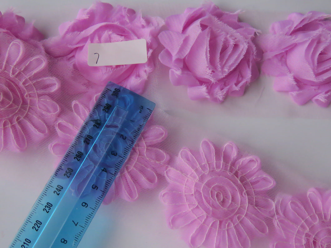 5 Pink Shabby Chic Chiffon flowers  50mm diameter per flower approx. #7