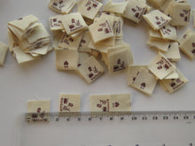 Load image into Gallery viewer, 10 Pincushion, thread, scissors Handmade cotton flag labels 20x 20mm