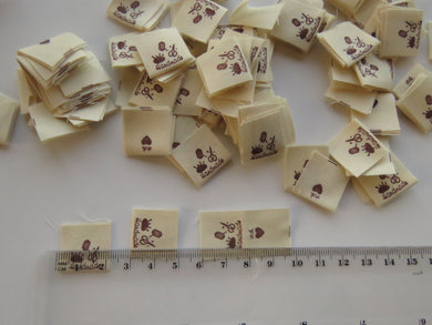 10 Pincushion, thread, scissors Handmade cotton flag labels 20x 20mm