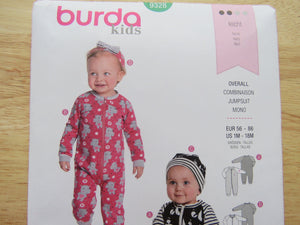 Burda 9328 Baby Toddler Sleepsuit Jumpsuit- use our merino fabric