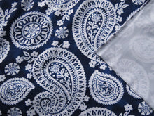 Load image into Gallery viewer, 1.5m Navy blue and white Ikat paisley floral viscose stretch knit fabric 150cm