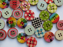 Load image into Gallery viewer, 50 Mixed Print Gingham checks and spots 15mm buttons 2 holes