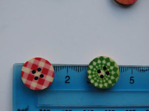 50 Mixed Print Gingham checks and spots 15mm buttons 2 holes