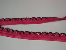 Load image into Gallery viewer, 1m Dark Pink with black scallop loop lace Elastic trim 10mm wide- underwear, crafts etc