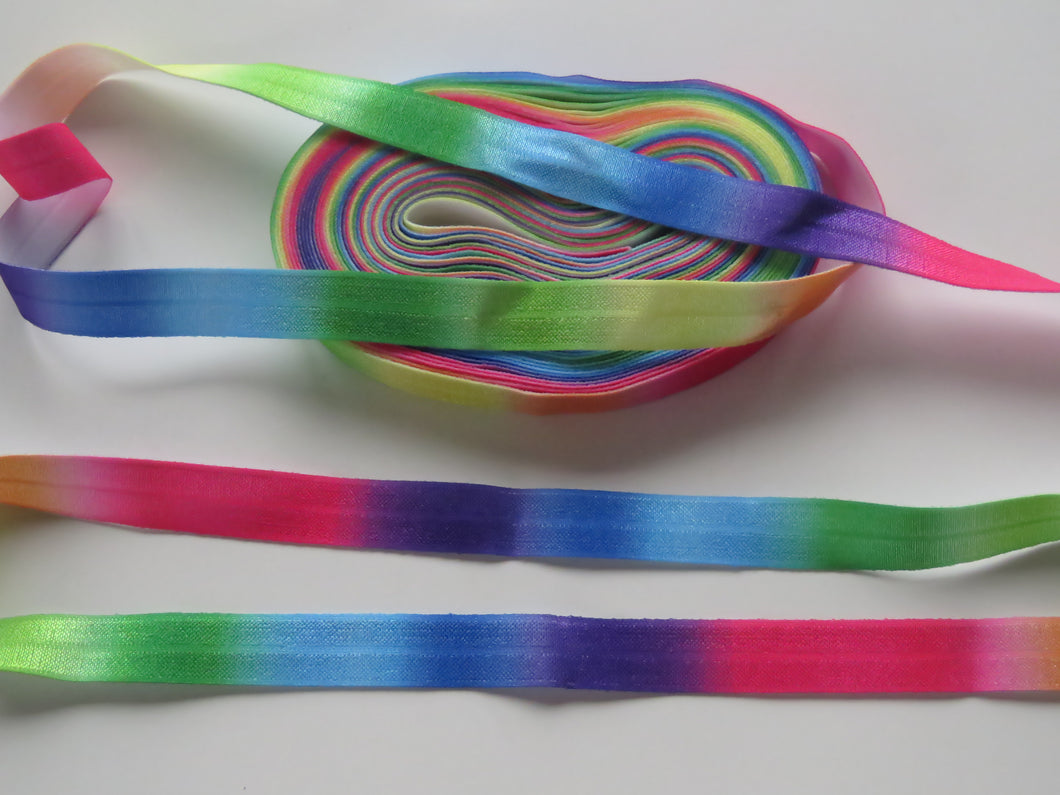 3.8m Bright colour Rainbow Print fold over elastic 15mm foldover foe.