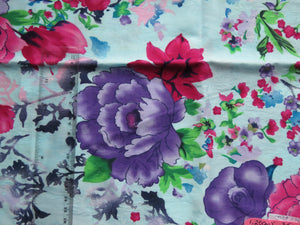 48cm Purple and Pink floral on pale blue 100% italian satin jacquard cotton Made in Japan 112cm wide