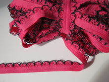 Load image into Gallery viewer, 1m Dark Pink with black scallop loop lace Elastic trim 10mm wide- underwear, crafts etc