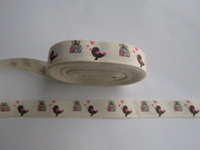 Load image into Gallery viewer, 1.4m Bird with Pink heart and birdcage Printed cotton tape