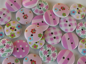 50 Light  Pink Shades Mixed floral gingham buttons 15mm White back 2 holes