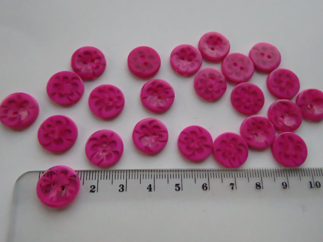 10 Dark Pink See through buttons with flower print 14mm resin buttons