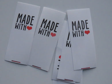 49 White Nylon Taffeta Handmade with Red Heart 25mm high x 20mm wide when folded in half