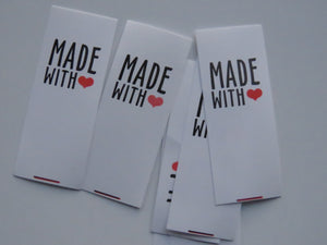 49 White Nylon Taffeta Handmade with Red Heart 25mm high x 20mm wide when folded in half