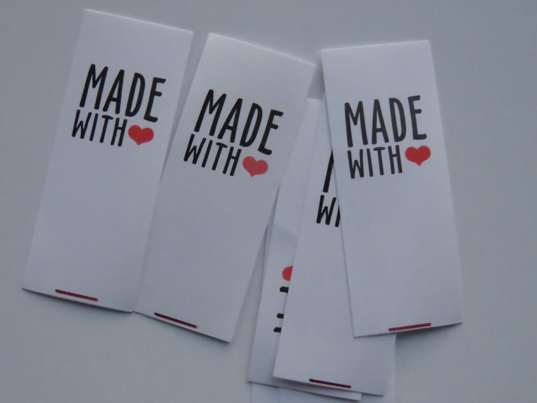 49 White Nylon Taffeta Handmade with Red Heart 25mm high x 20mm wide when folded in half