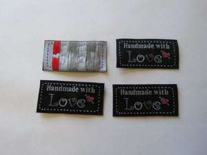 50 Black Handmade with Love Labels 45 x 23mm approx.