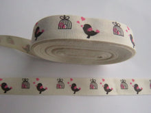 Load image into Gallery viewer, 1.4m Bird with Pink heart and birdcage Printed cotton tape
