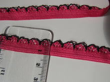 Load image into Gallery viewer, 1m Dark Pink with black scallop loop lace Elastic trim 10mm wide- underwear, crafts etc