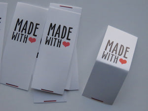 49 White Nylon Taffeta Handmade with Red Heart 25mm high x 20mm wide when folded in half