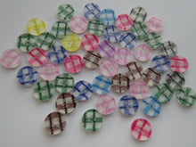 Load image into Gallery viewer, 10 Mixed Colour Gingham Print 13mm resin buttons- 2 holes