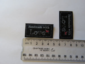 50 Black Handmade with Love Labels 45 x 23mm approx.
