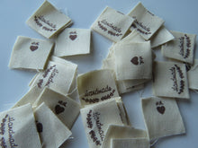 Load image into Gallery viewer, 10 Handmade underlined with Heart twigs Cotton Flag Labels 2 x 2cm folded
