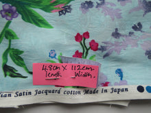 Load image into Gallery viewer, 48cm Purple and Pink floral on pale blue 100% italian satin jacquard cotton Made in Japan 112cm wide