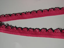 Load image into Gallery viewer, 1m Dark Pink with black scallop loop lace Elastic trim 10mm wide- underwear, crafts etc