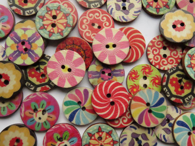 25 Mixed Print retro vintage mixed print 20mm buttons 2 holes