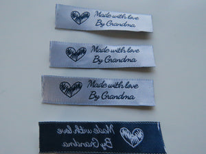 10 White Made with Love by Grandma 60mm x 15mm woven sewing labels- NOTE DUE IN STOCK ON 20 March so orders with these labels will be dispatched once the new stock arrives