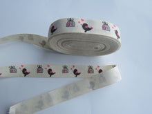 Load image into Gallery viewer, 1.4m Bird with Pink heart and birdcage Printed cotton tape