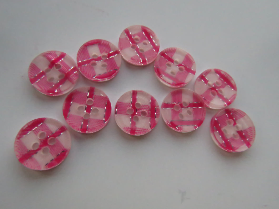 10 Dark Pink Gingham Check 13mm resin buttons