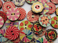 Load image into Gallery viewer, 25 Mixed Print retro vintage mixed print 20mm buttons 2 holes