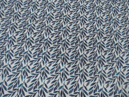 90cm Teal Leaf print organic cotton spandex jersey knit 148cm