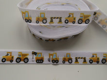 Load image into Gallery viewer, 3.4m Yellow Digger Truck Roadworks Print Fold Over Elastic FOE Foldover15mm