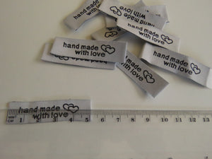 50 White Handmade With Love and Heart Labels 45 x 15mm