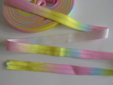 9.6m Yellow Pink and Blue variegated Fold Over Elastic 15mm wide FOE Foldover