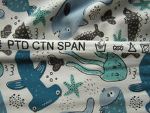 Load image into Gallery viewer, 1m Fish Shark Starfish on cream cotton spandex jersey knit 150cm