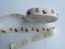 Load image into Gallery viewer, 1.4m Bird with Pink heart and birdcage Printed cotton tape