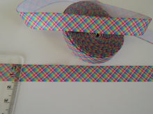 Load image into Gallery viewer, 5 yards (4.5m approx). Rainbow Plaid Check Print Fold Over Elastic FOE Foldover15mm