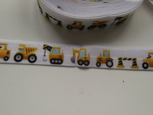 3.4m Yellow Digger Truck Roadworks Print Fold Over Elastic FOE Foldover15mm